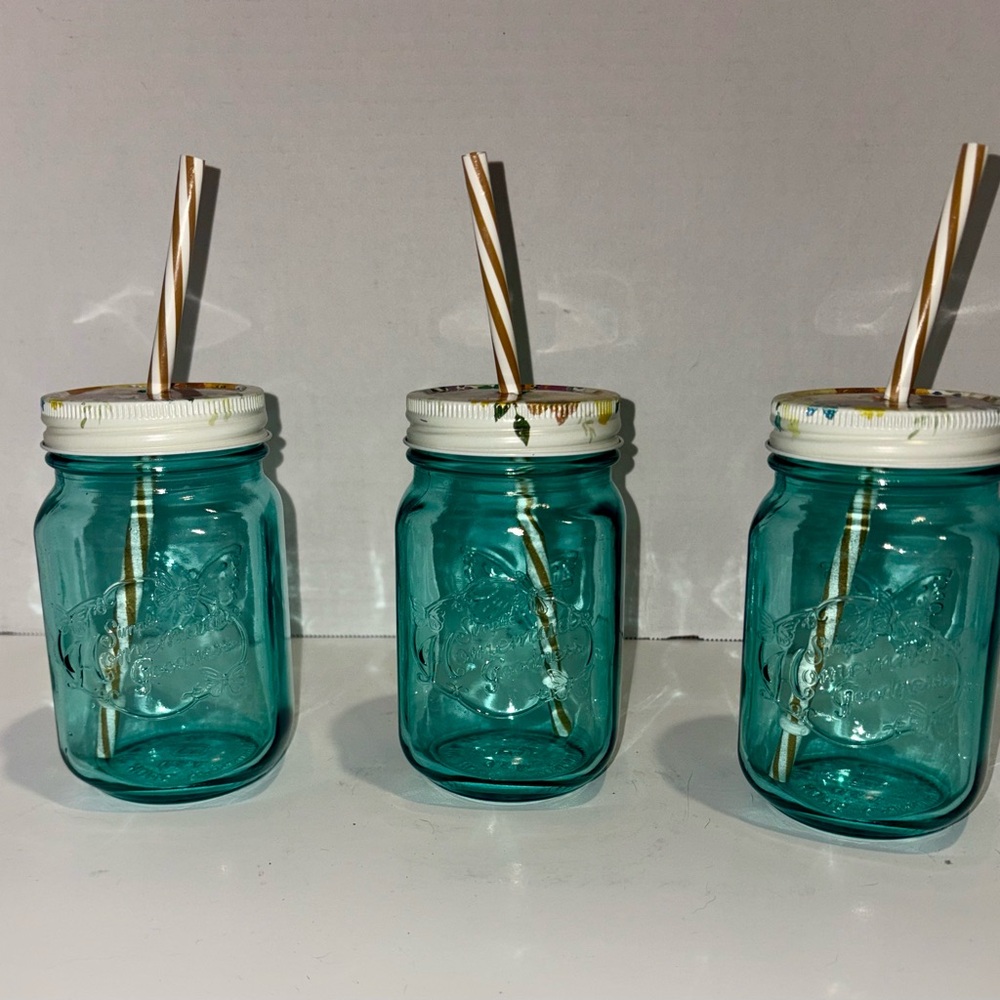The Pioneer Woman Teal Mason Jar Set with Straws